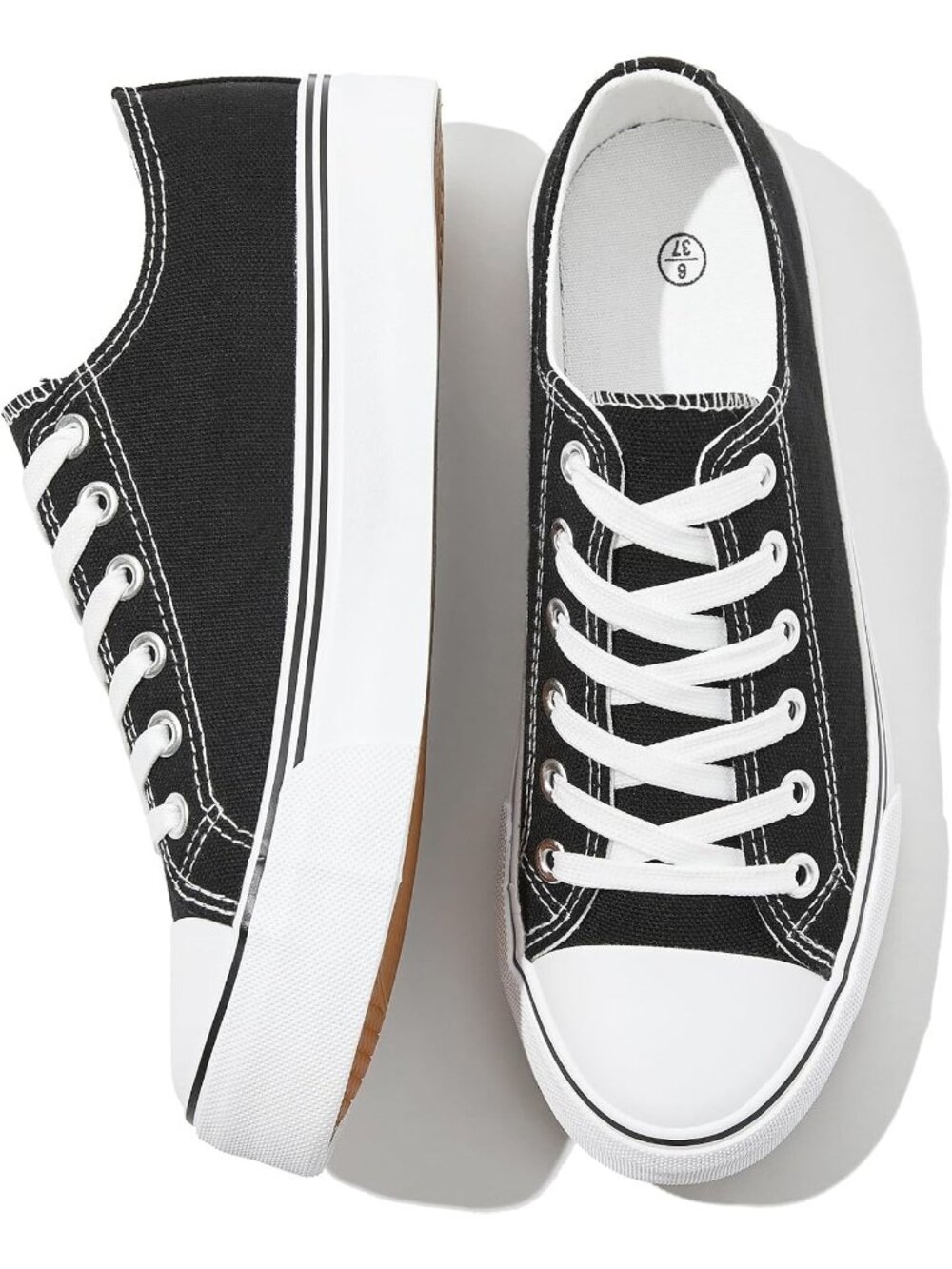 Women's Black Breathable Soft Lightweight Lace-Up Canvas Tennis Sneaker Shoes